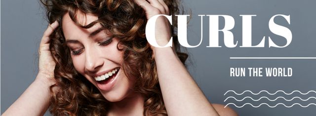 Curls Care tips with Woman with shiny Hair Facebook cover Πρότυπο σχεδίασης