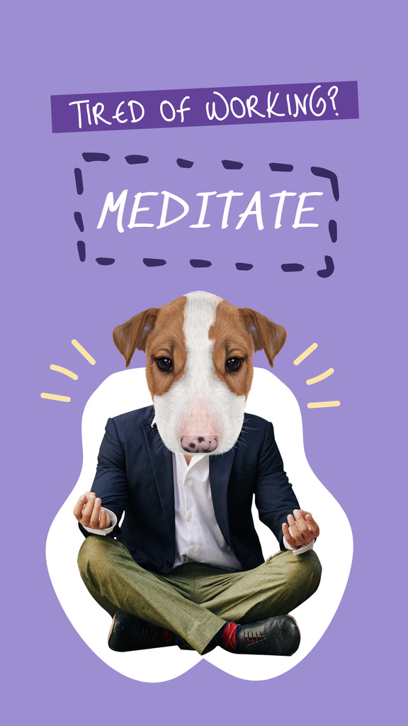Funny Meditating Businessman with Dog's Head Instagram Story Šablona návrhu