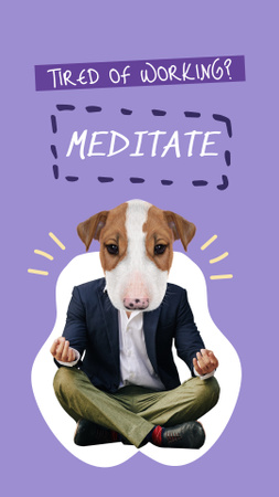 Funny Meditating Businessman with Dog's Head Instagram Storyデザインテンプレート