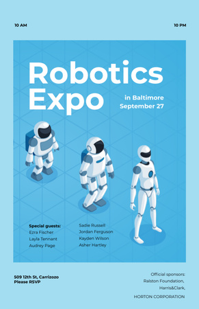Android Robot Models In Row Expo Announcement In Blue Invitation 5.5x8.5in Design Template
