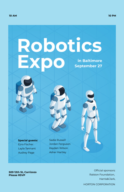 Android Robot Models In Row Expo Illustration Invitation 5.5x8.5in Design Template