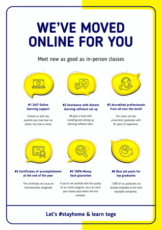 Designvorlage #StayHome Online Education Courses benefits für Poster