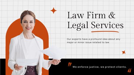 Designvorlage Law Firm Ad with Woman Lawyer für Title