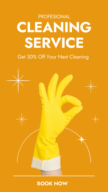 Cleaning Service Ad with Yellow Glove Instagram Story tervezősablon