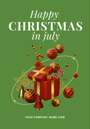 Plantilla de diseño de Sincere Christmas in July Greetings With Baubles And Presents Flyer A7 