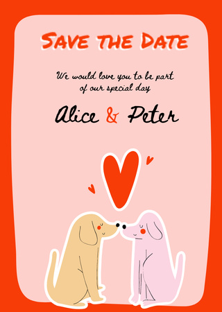 Wedding Announcement With Cute Dogs Postcard A6 Vertical Design Template