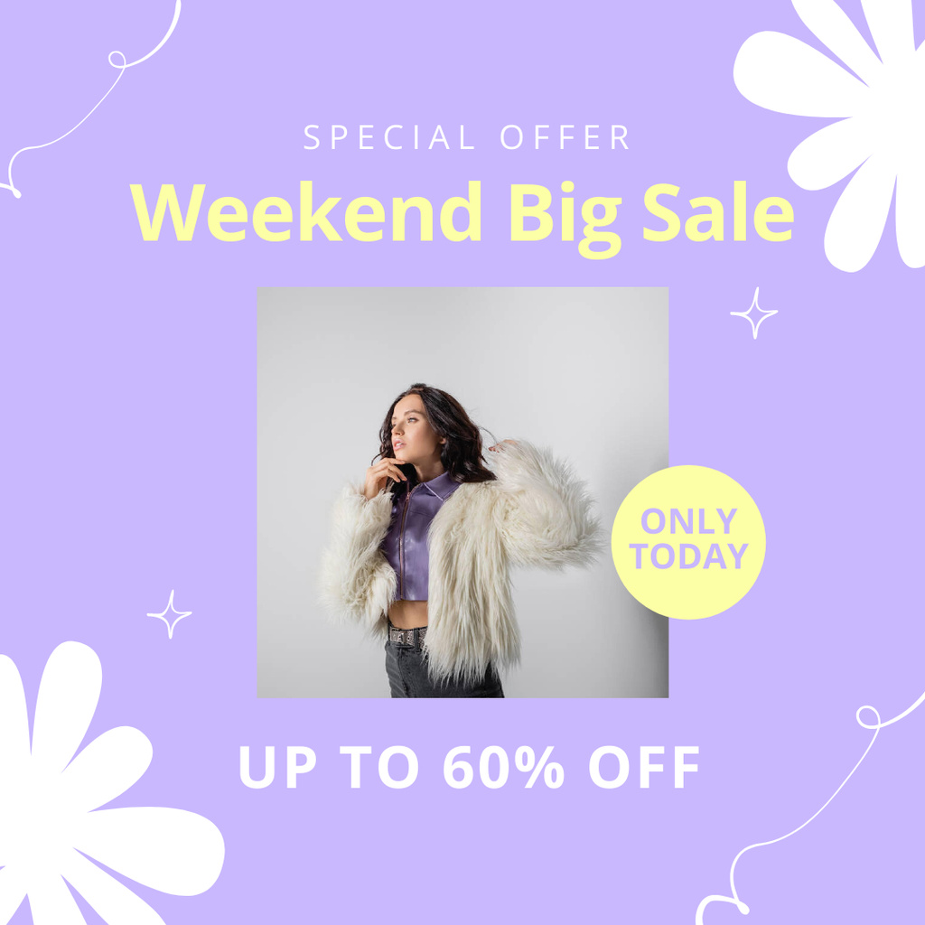 Big Fashion Clothes Sale Announcement with Woman Instagramデザインテンプレート