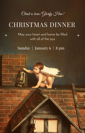 Çatıda Küçük Melek İle Ortodoks Noel Yemeği Invitation 4.6x7.2in Tasarım Şablonu