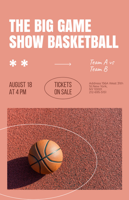Basketball Game Announcement on Brown Invitation 5.5x8.5in Design Template