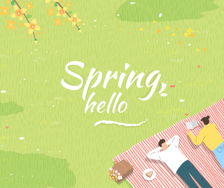Ontwerpsjabloon van Facebook van lente inspiratie met rustende mensen in park