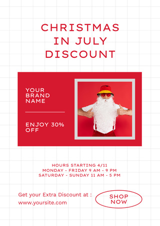 Christmas Sale Announcement in July with Santa in T Shirt Flyer A6 Design Template