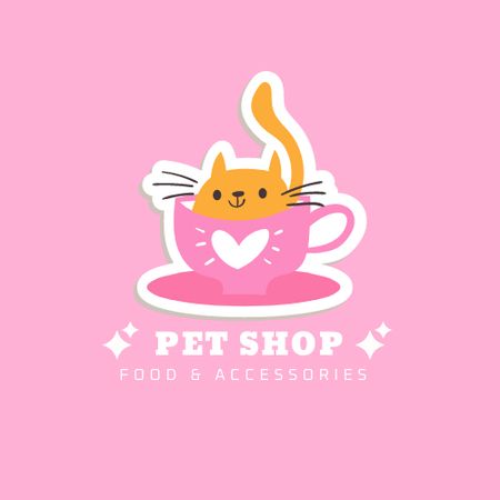 Pet Shop Ad with Cute Cat Logo Tasarım Şablonu