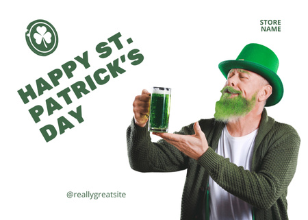 Happy St. Patrick's Day with Bearded Man in Hat Postcard 5x7in Design Template