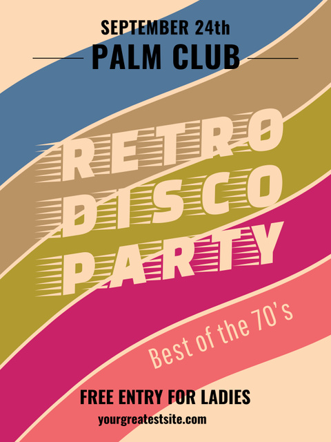 Retro Disco Party of 70s Poster US Design Template