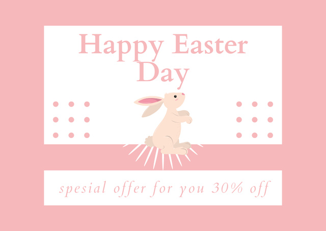 Easter Day Special Offer with Bunny on Pink Card Design Template