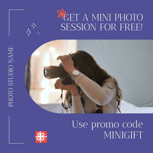 Mini Photo Session For Free With Promo Code Animated Post Modelo de Design