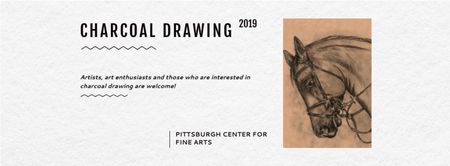 Charcoal Drawing with Horse illustration Facebook cover Design Template
