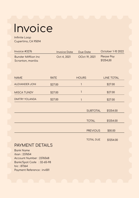 Detailed Bill for Services In Beige Invoice Design Template