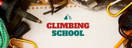 Template di design offerta scuola di arrampicata con attrezzatura Facebook cover