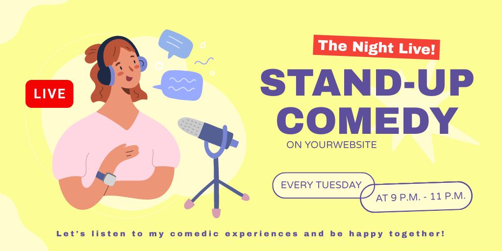 Plantilla de diseño de Live Stand-up Comedy Podcast Announcement Twitter 