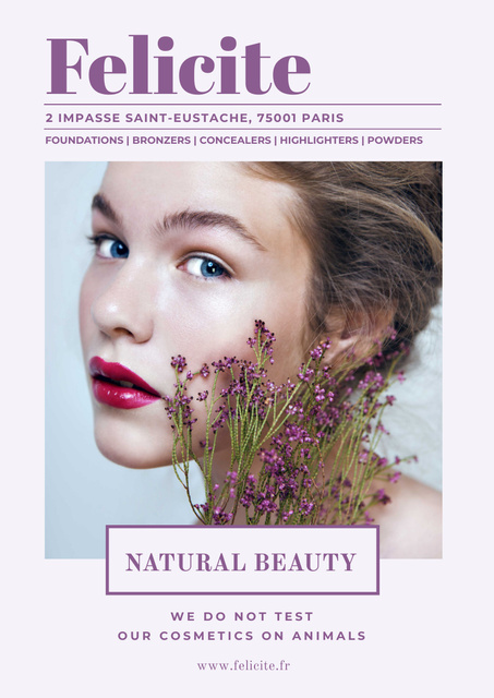 Natural Cosmetics Advertisement with Tender Woman Poster A3 Design Template