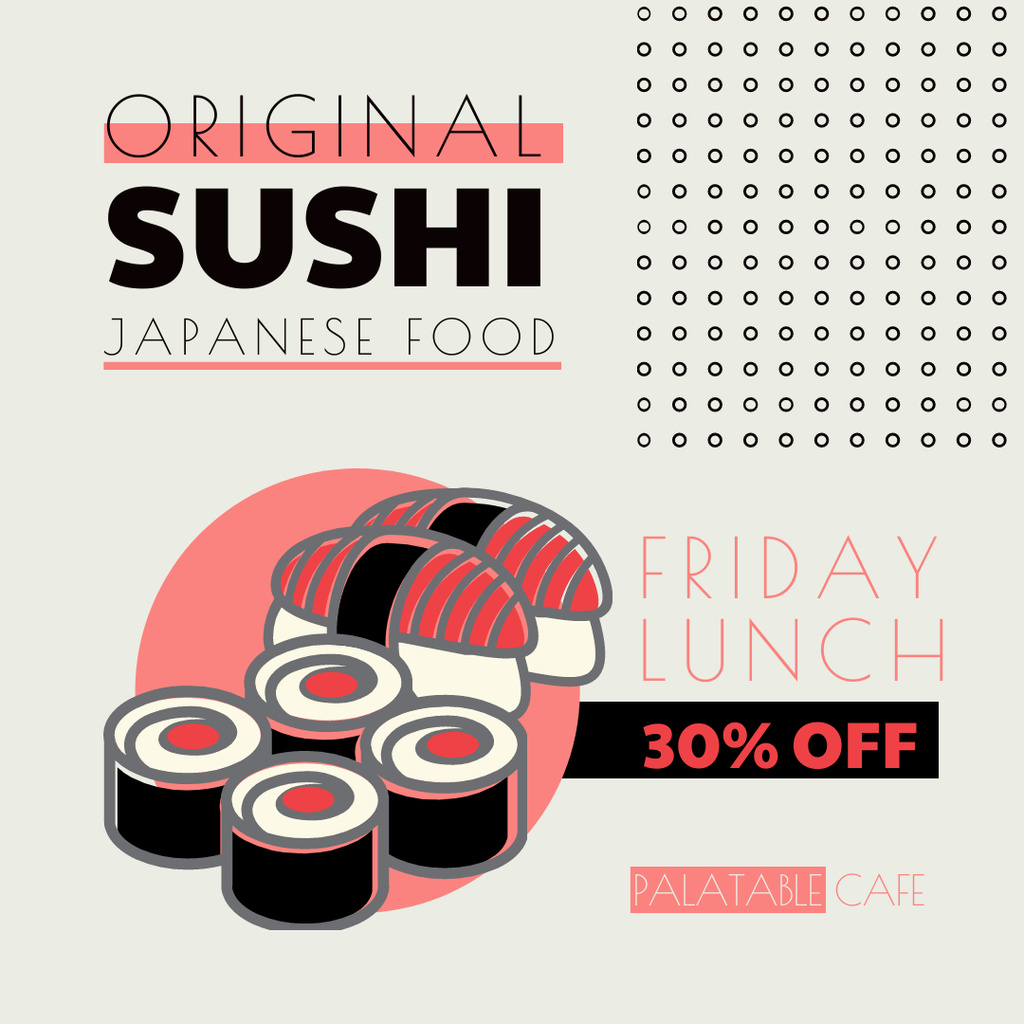 Japanese Restaurant Discount for Fresh Sushi Instagram Tasarım Şablonu