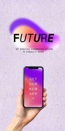 Ontwerpsjabloon van Graphic van nieuwe app ad met smartphone in de hand