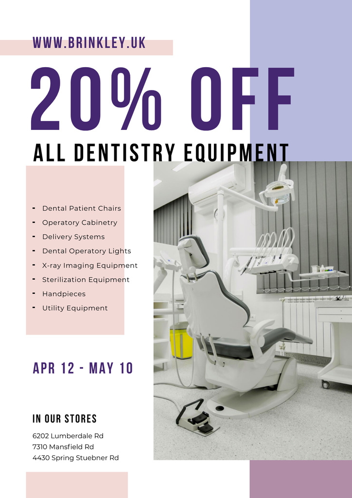 Dentistry Equipment Sale with Dentist Office View Poster Design Template