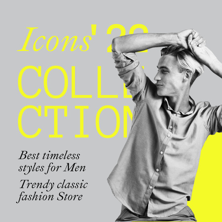 Fashion Ad with Stylish Young Man Animated Post Modelo de Design