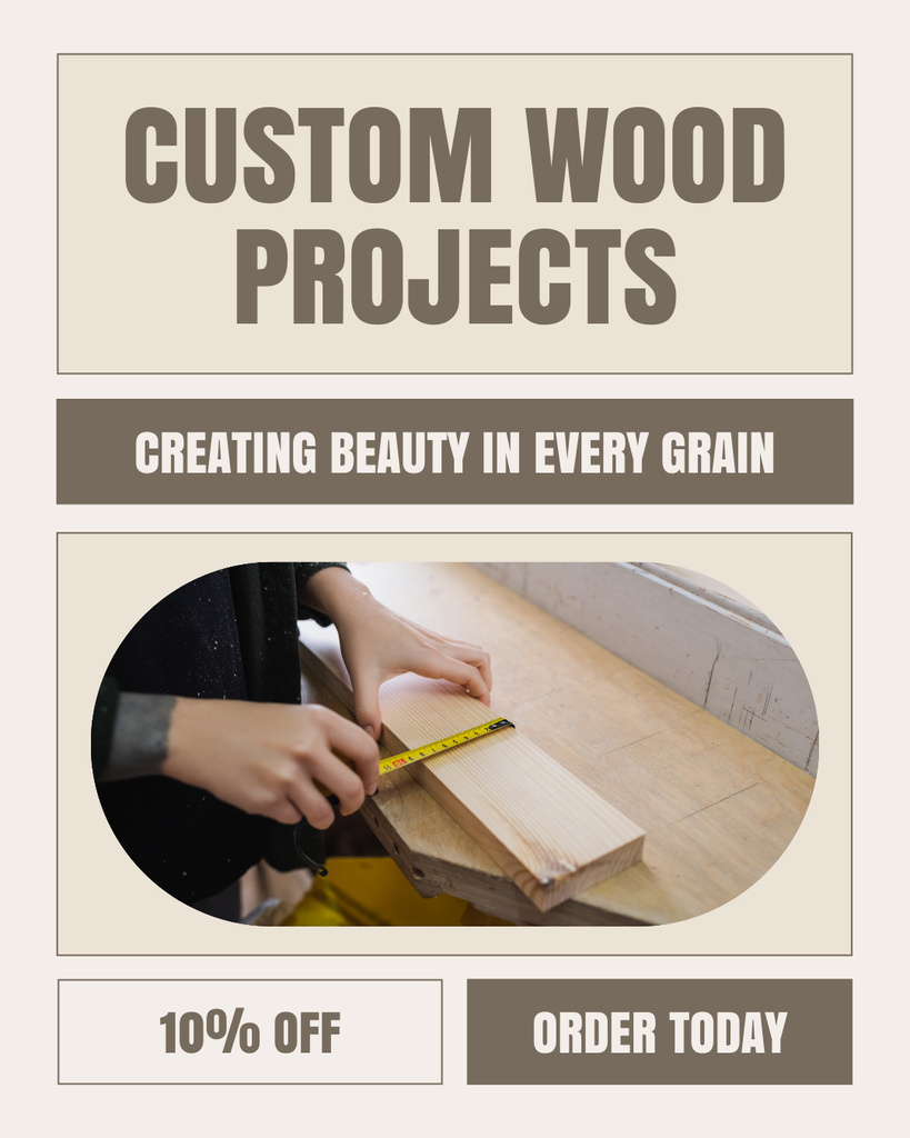 Promo of Discount on Custom Wood Projects Instagram Post Vertical Modelo de Design