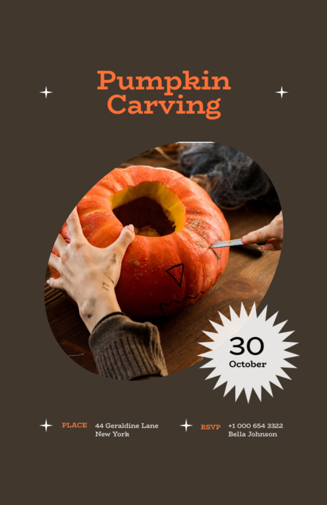 Template di design Halloween Holiday Pumpkin Carving Announcement Invitation 5.5x8.5in