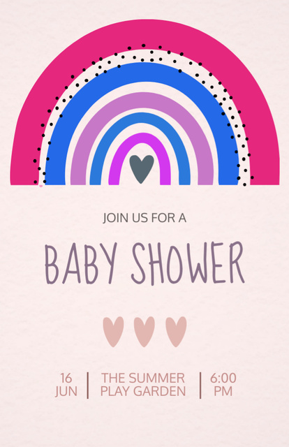 Charming Baby Shower Party With Rainbow Illustration Invitation 5.5x8.5in Šablona návrhu
