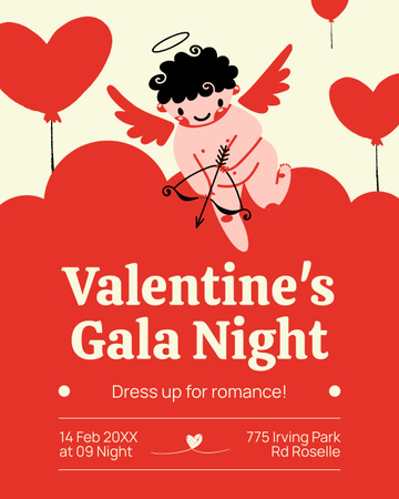Ontwerpsjabloon van Instagram Post Vertical van Valentijnsdag Gala-avondaankondiging met schattige Cupido
