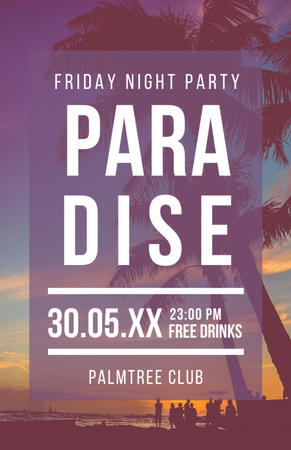 Night Party invitation on Tropical Palm Trees Flyer 5.5x8.5in Modelo de Design