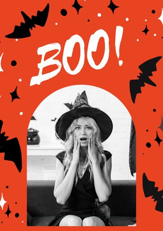 Halloween Celebration with Girl in Witch Costume Poster A3 Design Template