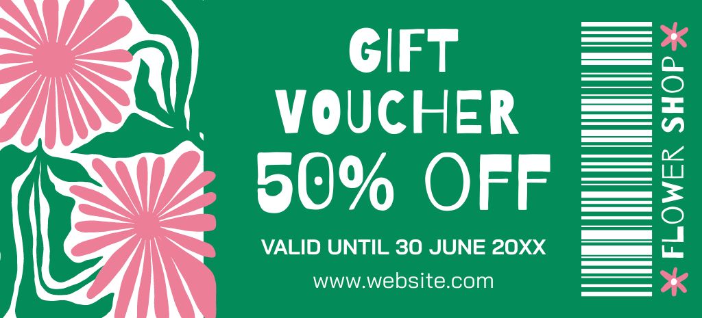 Gift Voucher for Flower Shop Coupon 3.75x8.25in Πρότυπο σχεδίασης