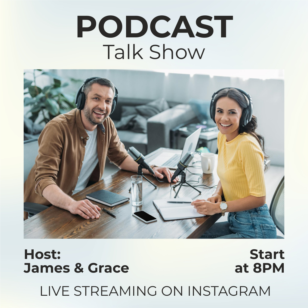 Ontwerpsjabloon van Instagram van Promotion Of Podcast Live Streaming
