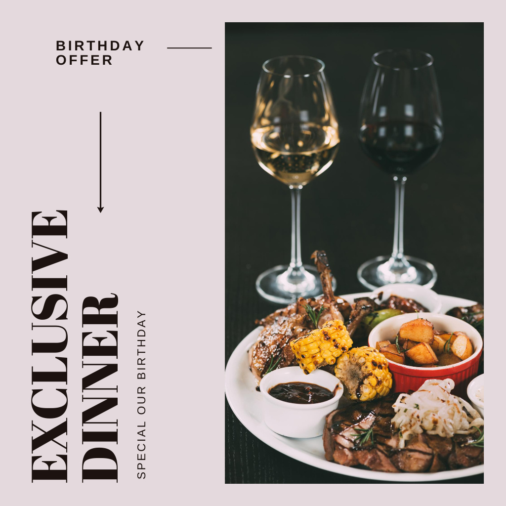 Designvorlage Restaurant Offer for Birthday Dinner für Social media
