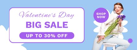 Velký výprodej na Valentýna s krásnou ženou s kyticí Facebook cover Šablona návrhu