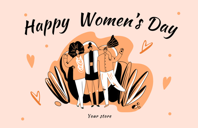 International Women's Day Congrats With Hearts In Orange Thank You Card 5.5x8.5in Design Template