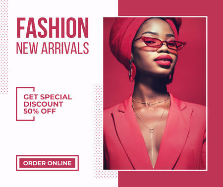 New Fashion Arrivals Announcement with stylish Woman Facebook Design Template