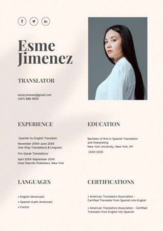 Platilla de diseño Translator's Skills and Experience Resume