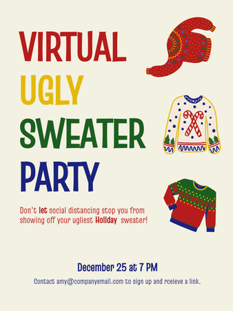 Plantilla de diseño de Virtual Ugly Sweater Party Poster US 