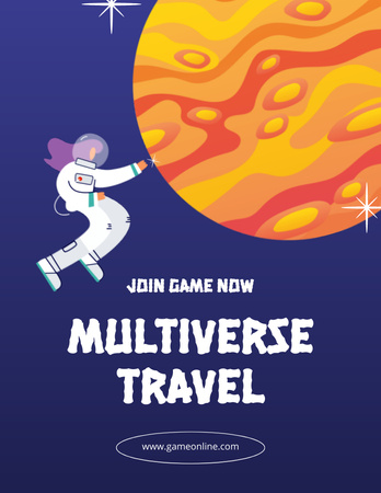 Game Ad with Astronaut in Space Flyer 8.5x11in Design Template
