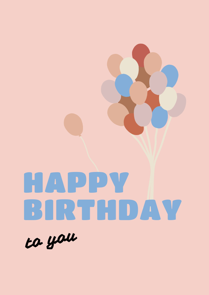 Happy Birthday Greeting Card with Balloons Postcard A6 Vertical Tasarım Şablonu