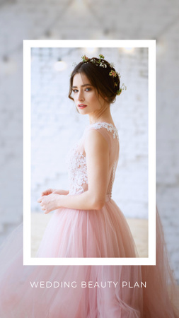 Designvorlage Hochzeitsorganisation mit einer wunderschönen Braut im Kleid für Instagram Story
