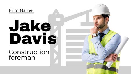 Confident Foreman for Construction Services Business Card US tervezősablon