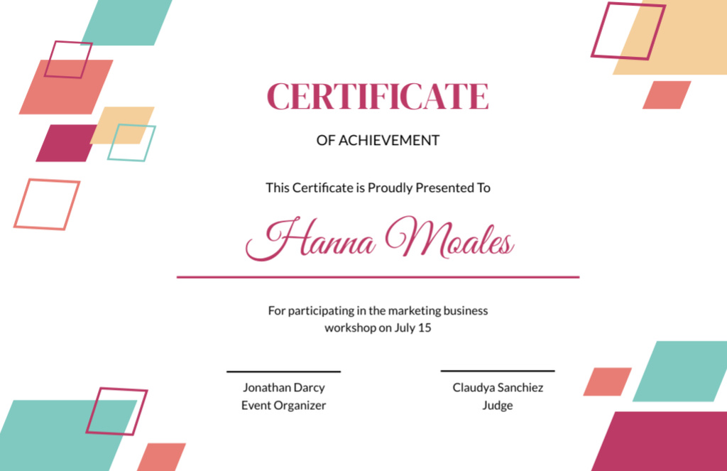 Certificate of Achievement Certificate 5.5x8.5in Design Template