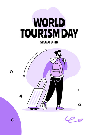 Taveling Special Offer with  Tourist with Suitcase Flyer A4 Design Template