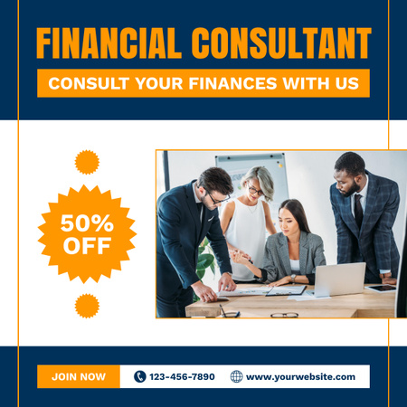 Discount Offer on Financial Consulting with Working Team LinkedIn post Design Template